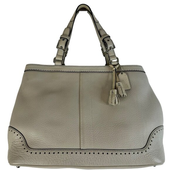 COACH Hampton Sand Beige Pebbled Leather Tassel Satchel Handbag 5031